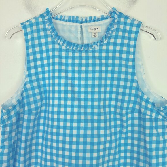 J. Crew Factory High-Neck Swing Top Sleeveless Blue Gingham Size Medium M - Picture 3 of 11